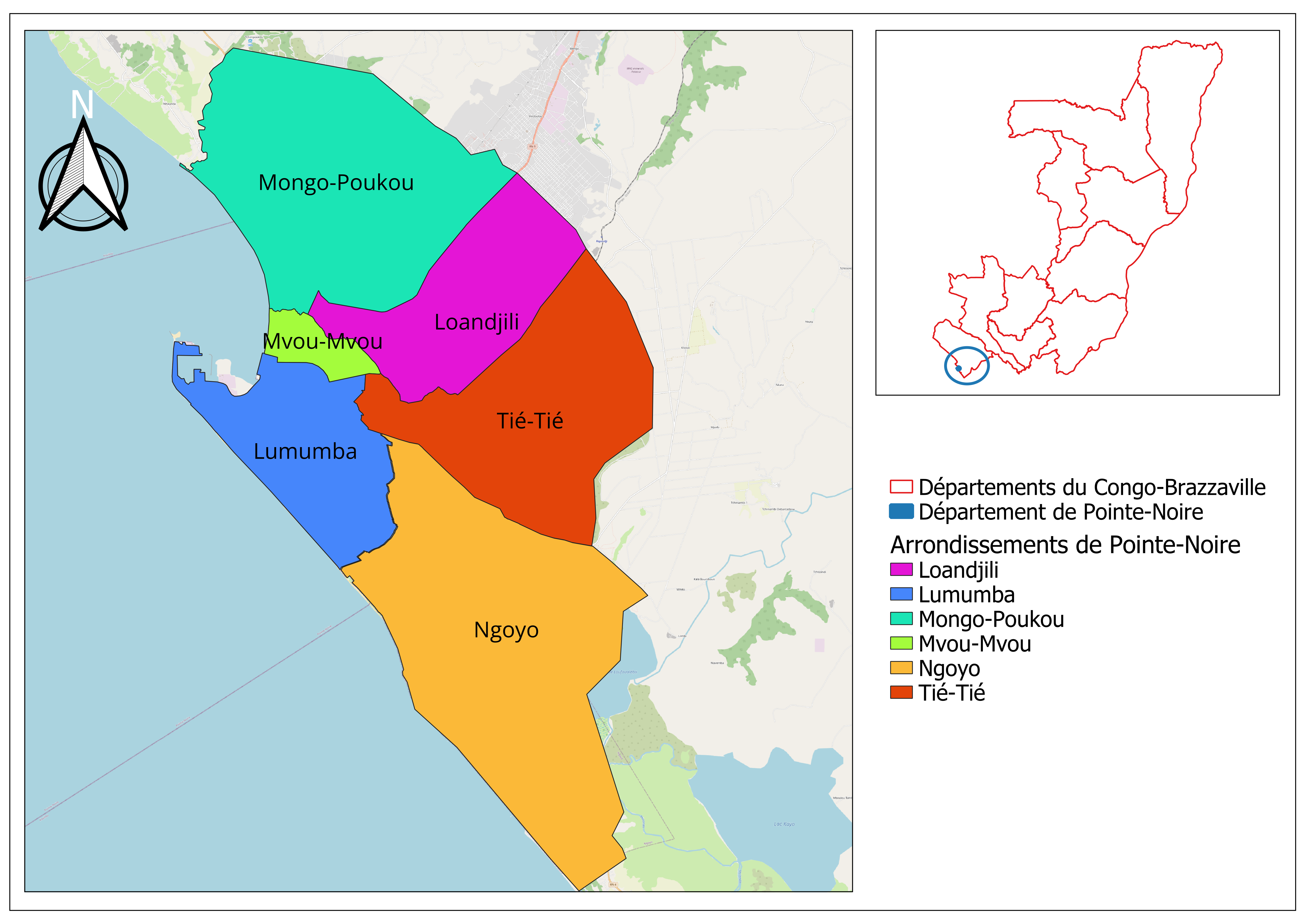 Carte des arrondissements de Pointe-Noire